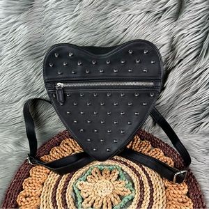 Killstar Solid Black Heart Silver Studded Gothic Punk Zip Around Backpack